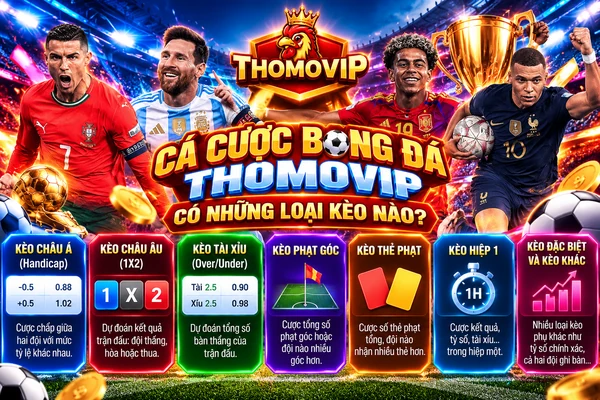 Cá cược bóng đá THOMOVIP với các loại kèo châu Á, châu Âu, tài xỉu, phạt góc, thẻ phạt và kèo hiệp 1 Cá cược bóng đá THOMOVIP với các loại kèo châu Á, châu Âu, tài xỉu, phạt góc, thẻ phạt và kèo hiệp 1