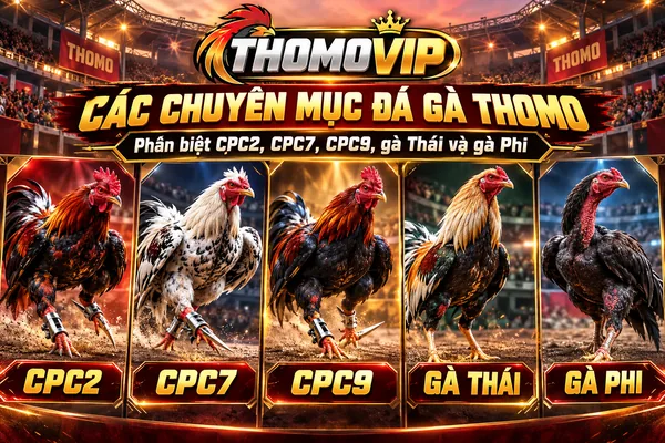 Các Chuyên Mục Đá Gà Thomo THOMOVIP – CPC2, CPC7, CPC9, Gà Thái Và Gà Phi Các chuyên mục đá gà Thomo THOMOVIP gồm CPC2, CPC7, CPC9, gà Thái và gà Phi.