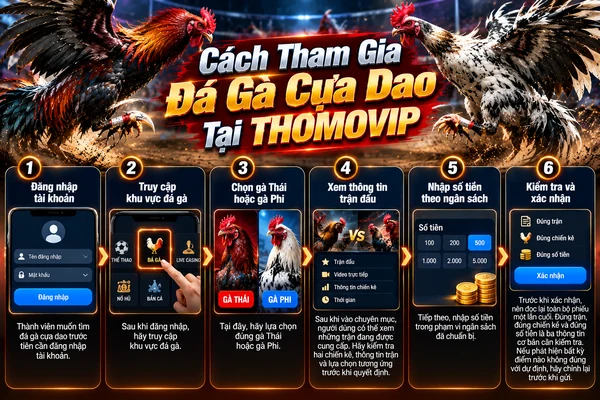 Cách tham gia đá gà cựa dao tại THOMOVIP với gà Thái, gà Phi và các bước thao tác cơ bản Cách tham gia đá gà cựa dao tại THOMOVIP với gà Thái, gà Phi và các bước thao tác cơ bản