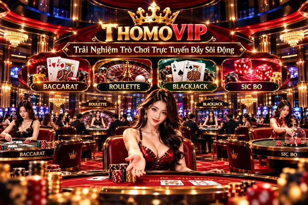 Casino THOMOVIP với Baccarat, Roulette, Blackjack và Sic Bo trong không gian trò chơi trực tuyến sôi động