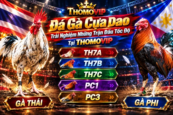 Đá gà cựa dao THOMOVIP với gà Thái, gà Phi và các khu TH7A, TH7B, TH7C, PC1, PC3
