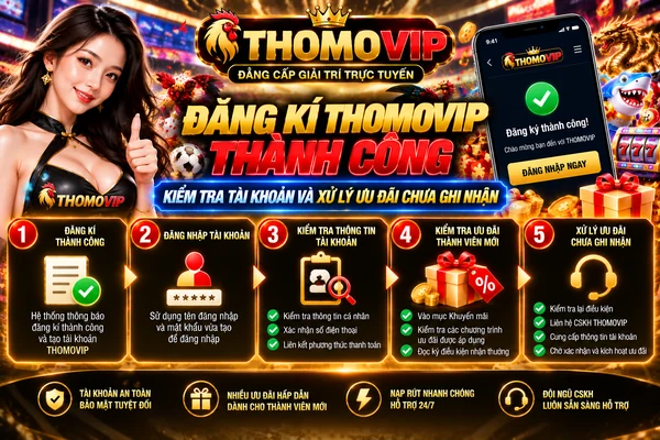 Đăng Kí THOMOVIP Thành Công – Kiểm Tra Tài Khoản Và Xử Lý Ưu Đãi Chưa Ghi Nhận Đăng kí THOMOVIP thành công với hướng dẫn kiểm tra thông tin tài khoản, xác nhận ưu đãi thành viên mới và xử lý khuyến mãi chưa ghi nhận.