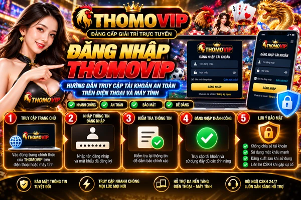 Hướng dẫn đăng nhập Thomovip an toàn trên điện thoại và máy tính với các bước nhập thông tin tài khoản, kiểm tra mật khẩu và bảo mật đăng nhập.
