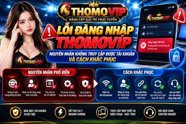 Lỗi đăng nhập Thomovip với các nguyên nhân thường gặp như sai mật khẩu, kết nối mạng không ổn định, tài khoản bị khóa và hướng dẫn khắc phục.