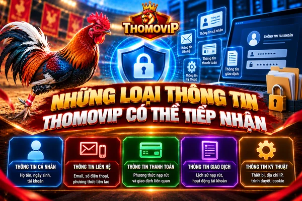 Những loại thông tin THOMOVIP có thể tiếp nhận gồm thông tin cá nhân, liên hệ, giao dịch và dữ liệu kỹ thuật Những loại thông tin THOMOVIP có thể tiếp nhận gồm thông tin cá nhân, liên hệ, giao dịch và dữ liệu kỹ thuật