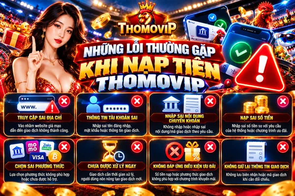 Những lỗi thường gặp khi nạp tiền THOMOVIP và các lưu ý giúp kiểm tra giao dịch chính xác Những lỗi thường gặp khi nạp tiền THOMOVIP và các lưu ý giúp kiểm tra giao dịch chính xác